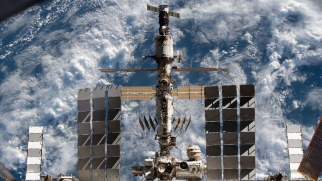 The International Space Station seen from the SpaceX Crew Dragon Endeavour spacecraft during a fly-around of the orbiting lab after undocking from the Harmony module space-facing port November 8, 2021 in Earth Orbit.