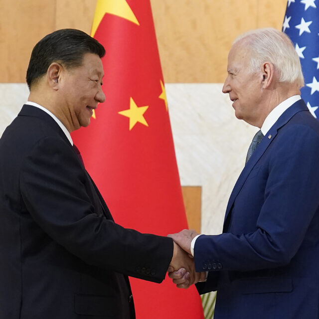 President Joe Biden, right, and Chinese President Xi Jinping shake hands before their meeting on the sidelines of the G20 summit meeting in Nusa Dua, in Bali, Indonesia on Nov. 14, 2022.