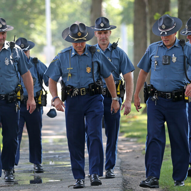 State Police leaving outside at Malden District Court in Medford, MA on July 6, 2021.