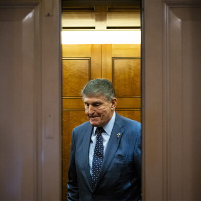 Senator Joe Manchin (D-W.V.) boards an elevator after casting a Senate vote, at the U.S. Capitol, in Washington, D.C., on Tuesday, November 7, 2023.