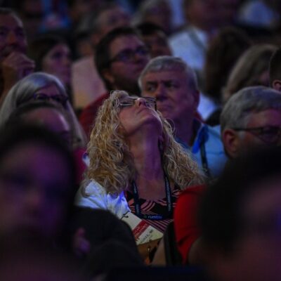 People gather for a Republican presidential debate hosted on Aug. 23 in Milwaukee.