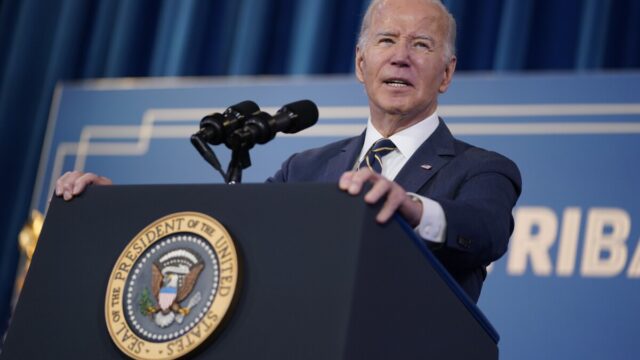 President Joe Biden speaking at a campaign rally.