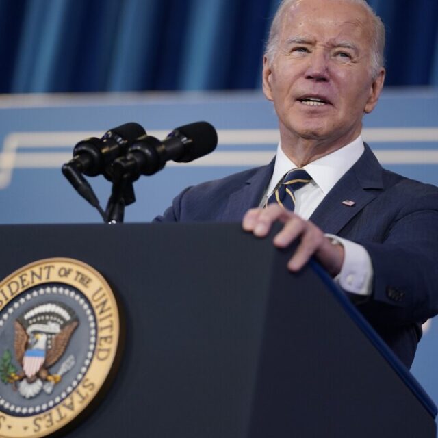 President Joe Biden speaking at a campaign rally.