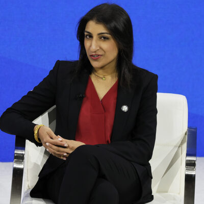 image of ftc commissioner Lina Khan speaks during the New York Times annual DealBook summit on November 29, 2023 in New York City. Andrew Ross Sorkin returns for the NYT summit for a day of interviews with Vice President Kamala Harris, President of Taiwan Tsai Ing-Wen, C.E.O. of Tesla, Chief Engineer of SpaceX and C.T.O. of X Elon Musk, former Speaker of the U.S. House of Representatives Rep. Kevin McCarthy (R-CA) and leaders in business, politics and culture.