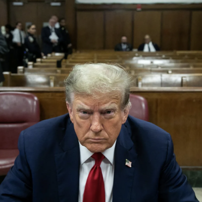 image of Donald Trump attending the first day of his hush money trial in New York City on April 15, 2024.
