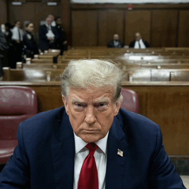 image of Donald Trump attending the first day of his hush money trial in New York City on April 15, 2024.