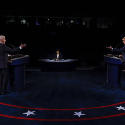 NASHVILLE, TENNESSEE - OCTOBER 22: U.S. President Donald Trump and Democratic presidential nominee Joe Biden participate in the final presidential debate at Belmont University on October 22, 2020 in Nashville, Tennessee. This is the last debate between the two candidates before the November 3 election. (Photo by Jim Bourg-Pool/Getty Images)