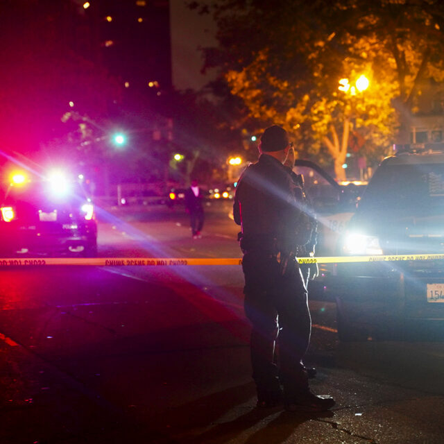 Police officers investigate at the crime scene after multiple people had been shot. On the evening of June 19, a shooting incident is reported by the California Highway Patrol and the Oakland Police Department. Following a supposed Juneteenth celebration, there is a heavy police presence in the Lake Merritt area. The Oakland Police Department investigate the scene and confirm that multiple people had been shot. (Photo by Michael Ho Wai Lee / SOPA Images/Sipa USA)(Sipa via AP Images)