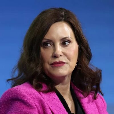 Michigan Governor Gretchen Whitmer on May 4, 2023, in National Harbor, Maryland. A new poll has asked voters about a head-to-head matchup between Whitmer and Donald Trump.