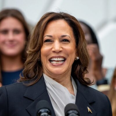 U.S. Vice President Kamala Harris speaks during an NCAA championship teams celebration on the South Lawn of the White House on July 22, 2024, in Washington, DC.