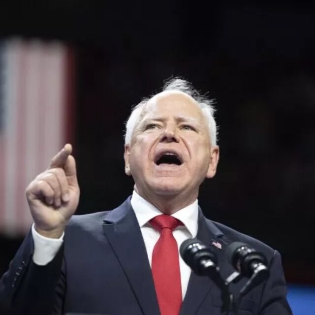 Democratic vice presidential candidate Tim Walz speaks in Las Vegas, Nevada, on August 10.