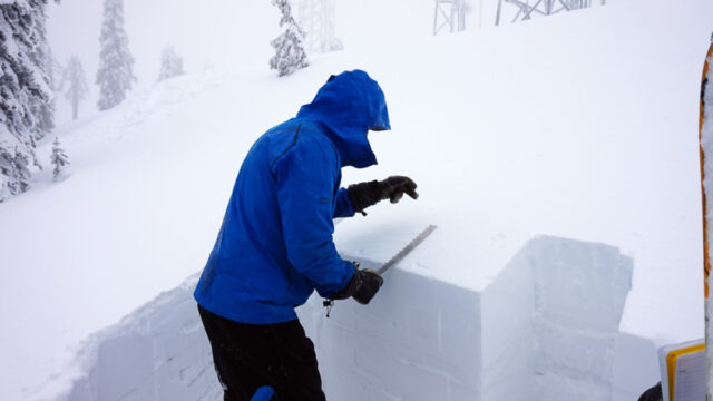 Mark Dundas, an avalanche forecaster at Flathead Avalanche Center, performs a stability test in the southern Whitefish Range of Montana.