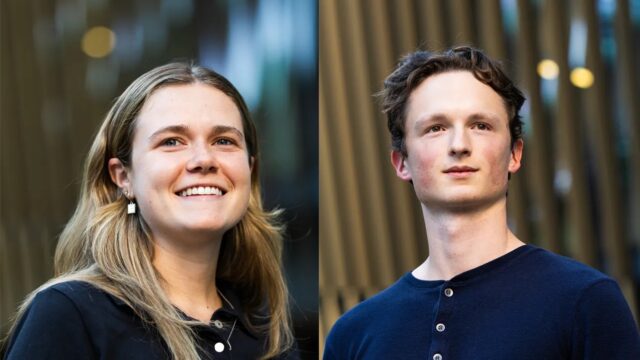 Hannah Giusti and Graham MacDonald pose for a portrait.