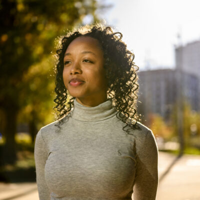 11/15/24 - BOSTON, MA. - Maya Gayle, who studies political science and economics, poses for a portrait on Nov. 15, 2024. Photo by Matthew Modoono/Northeastern University