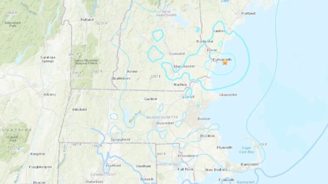 A screenshot of a map showing a geological survey of the earthquake in Maine.