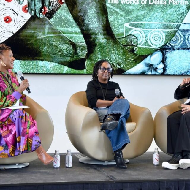 (left to right) Régine Michelle Jean-Charles, Delita Martin, and Terri Lyne Carrington during the keynote conversation, “Talking Art,” at Northeastern University’s fifth annual bell hooks symposium.
