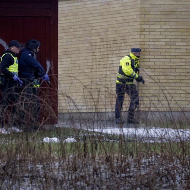 Police responders at the aftermath of Swedish school shooting.