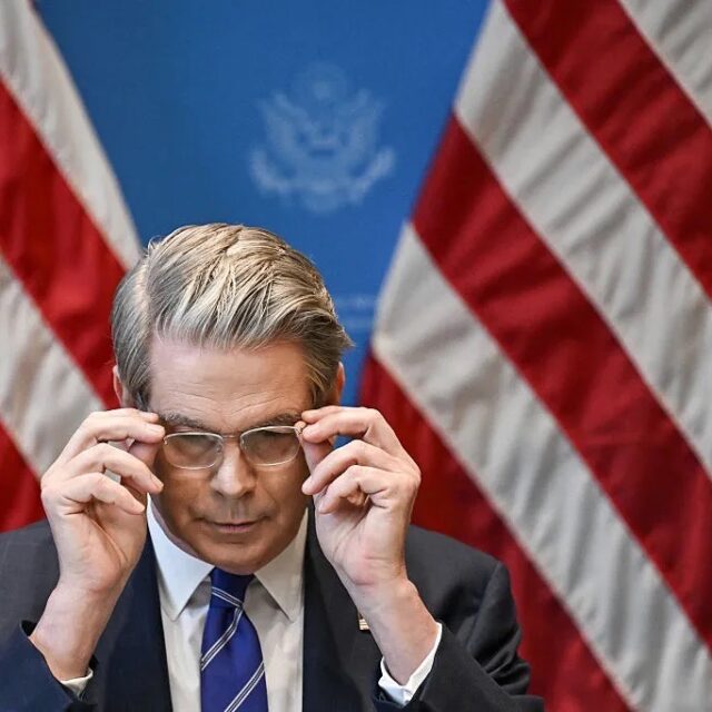 U.S. Treasury Secretary Scott Bessent during a news conference in Switzerland on May 12, 2025, following a two-day closed-door meeting with Chinese officials. (Photo by FABRICE COFFRINI/AFP via Getty Images)