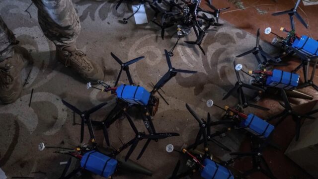 Drones are seen at the frontlines position of the servicemen of the Ukrainian Armed Forces.