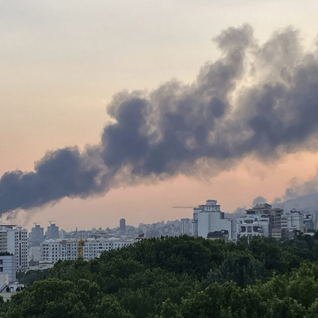 Smoke rises from the building of Iran's state-run television after an Israeli strike in Tehran, Iran, Monday, June 16, 2025. (AP Photo)