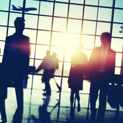 travelers in an airport