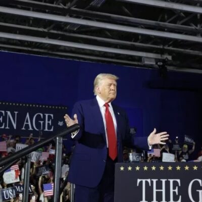 President Donald Trump speaks during a rally at Macomb Community College on April 29, 2025 at Warren, Michigan. Scott Olson/Getty Images