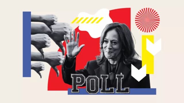 Graphic of Kamala Harris with thumbs down