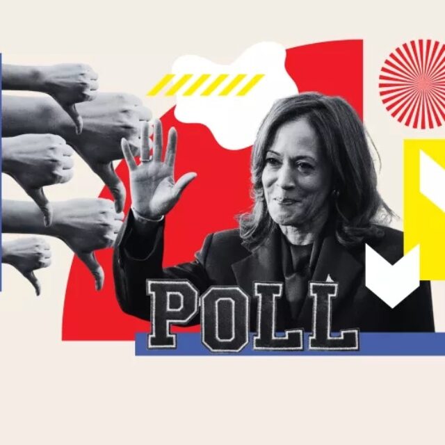 Graphic of Kamala Harris with thumbs down
