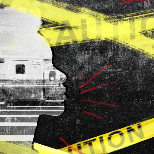 Graphic with police tape and a human silhouette