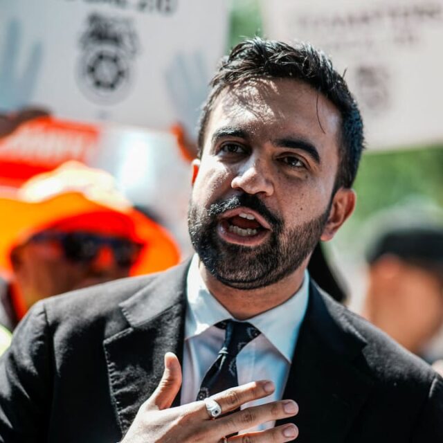 New York City mayoral candidate Zohran Mamdani speaks to the media during a campaign stop
