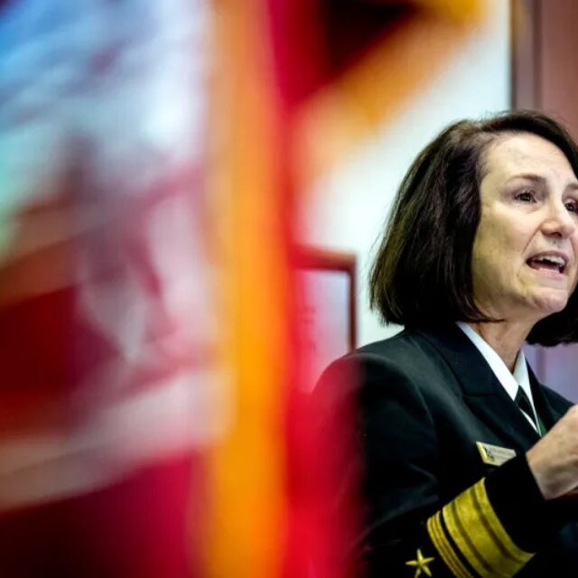U.S. Navy Rear Admiral and Northeastern grad Jennifer S. Couture was the keynote speaker at Northeastern University’s 2025 Veterans Day ceremony. Photo by Matthew Modoono/Northeastern University