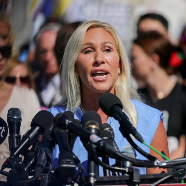 Representative Marjorie Taylor Greene, a Georgia Republican, speaks during a press conference in Washington, D.C. on September 3, 2025.
