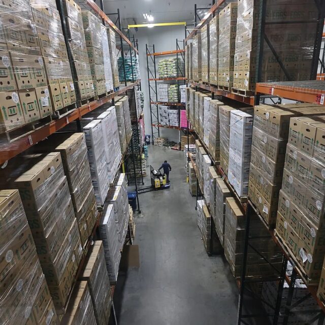 Boxes of food at the Greater Boston Food Bank awaiting distribution to regional pantries, Boston, Massachusetts, June 12, 2025