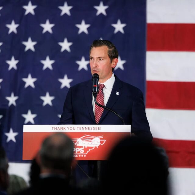 House of Representative-elect Republican Matt Van Epps delivers his victory speech at on December 2, 2025, in Nashville, Tennessee.