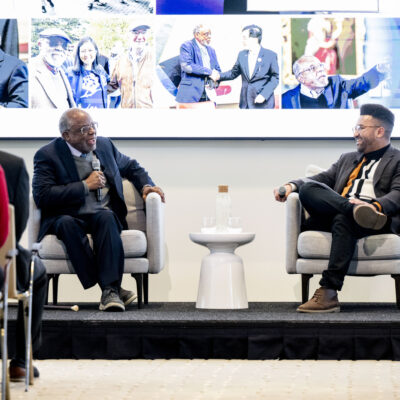 01/15/26 - BOSTON, MA. - Northeastern students, faculty and staff filled the East Village 17th floor event space for the annual A Tribute to the Dream event to commemorate Dr. Martin Luther King Jr. on Jan. 15, 2026. The event featured President Joseph E. Aoun, Ted Landsmark, Distinguished Professor of Public Policy and Urban Affairs at Northeastern's College of Social Sciences and Humanities, Zolan Kanno-Youngs, '15, White House correspondent at The New York Times, and musical performances. Photo by Matthew Modoono/Northeastern University