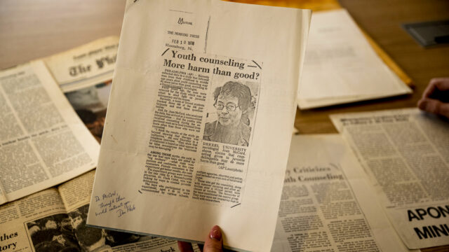 01/22/26 - BOSTON, MA. - Brandon Welsh, dean’s professor of criminology and criminology PhD candidate Heather Paterson, work on research in the CRJ Center on the fourth floor of Churchill Hall on Jan. 22, 2026. Photo by Matthew Modoono/Northeastern University
