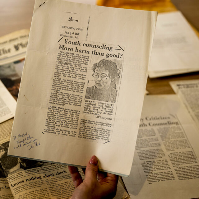 01/22/26 - BOSTON, MA. - Brandon Welsh, dean’s professor of criminology and criminology PhD candidate Heather Paterson, work on research in the CRJ Center on the fourth floor of Churchill Hall on Jan. 22, 2026. Photo by Matthew Modoono/Northeastern University