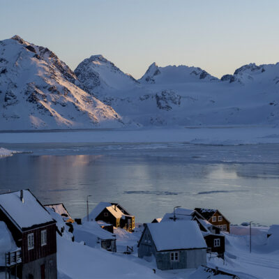 Colourful village in winter, Kulusuk, Eastern Greenland