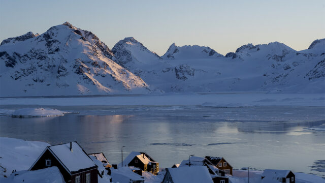 Colourful village in winter, Kulusuk, Eastern Greenland
