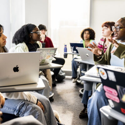 01/21/26 - BOSTON, MA. - Tiffany Bailey, Postdoctoral Research Fellow, teaches a African Film course in Behrakis 307 on Jan. 21, 2026. Photo by Matthew Modoono/Northeastern University