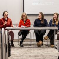 01/29/26 - BOSTON, MA. - Scenes during the Stories of Resistance and Reconciliation event held in 300 Richards Hall on Jan. 29, 2026. Remarks were made by Hillel Executive Director Rabbi Sara Paasche-Orlow, Teaching Professor of Political Science Natalie Bormann, and volunteers from the Action Service Reconciliation for Peace, Merle Gamza and Mirjam Ikkache. The event was moderated by Stotsky Professor of Jewish History and Culture Simon Rabinovitch, with opening remarks by the Consul General of Germany Dr. Sonja Kreibich. Photo by Matthew Modoono/Northeastern University