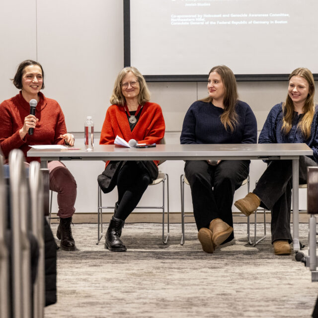 01/29/26 - BOSTON, MA. - Scenes during the Stories of Resistance and Reconciliation event held in 300 Richards Hall on Jan. 29, 2026. Remarks were made by Hillel Executive Director Rabbi Sara Paasche-Orlow, Teaching Professor of Political Science Natalie Bormann, and volunteers from the Action Service Reconciliation for Peace, Merle Gamza and Mirjam Ikkache. The event was moderated by Stotsky Professor of Jewish History and Culture Simon Rabinovitch, with opening remarks by the Consul General of Germany Dr. Sonja Kreibich. Photo by Matthew Modoono/Northeastern University
