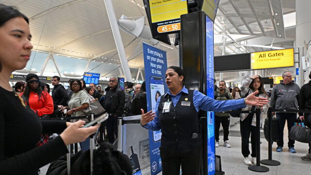 Photo by: zz/Andrea Renault/STAR MAX/IPx 2026 3/23/26 Atmosphere on March 23, 2026 at John F. Kennedy (JFK) International Airport in Queens, New York City as U.S. Immigration and Customs Enforcement (ICE) agents have been deployed to 14 United States airports today to assist and relieve beleaguered Transportation Security Administration agents during the Department of Homeland Security shutdown. The TSA has faced growing callouts from officers who have gone without pay since DHS funding lapsed in February. The lines for departing travelers are very long while agents, officers and airport personnel coordinate and facilitate the mandates and measures for travel security. (NYC)
