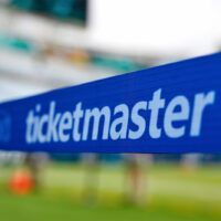 The Ticketmaster logo is seen along the sideline of the field before an NFL football game, Sept. 15, 2024, in Jacksonville, Fla. (AP Photo/Phelan M. Ebenhack, File)