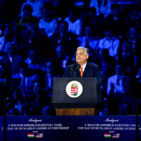Hungary's Prime Minister Viktor Orban speaks during a pre-election rally in Budapest, Hungary, Tuesday, April 7, 2026. (AP Photo/Denes Erdos)