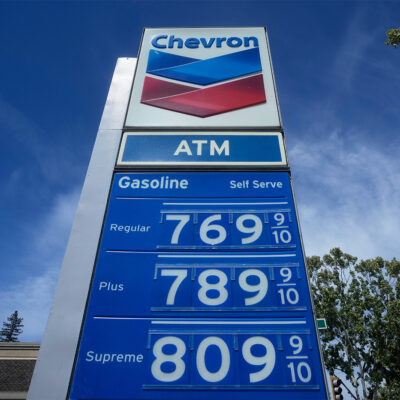 The gasoline price board is displayed at a gas station, Wednesday, April 15, 2026, in Menlo Park, Calif. (AP Photo/Jeff Chiu)