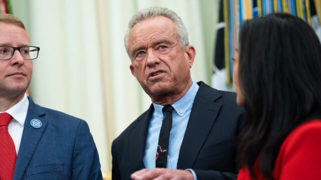 Robert F. Kennedy Jr., US secretary of Health and Human Services (HHS), speaks during a maternal healthcare event hosted by US President Donald Trump in the Oval Office of the White House in Washington, DC, US, on Monday, May 11, 2026. The Trump administration launched the website Moms.gov on Mother's Day, to address the needs of mothers and fathers who face difficult or unexpected pregnancies. Photographer: Aaron Schwartz/Sipa/Bloomberg via Getty Images