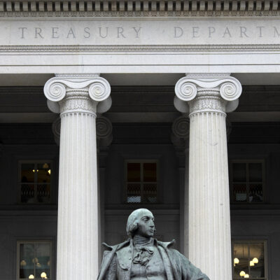 FILE - The Treasury Department building is seen, March 13, 2025, in Washington. (AP Photo/Alex Brandon, File)