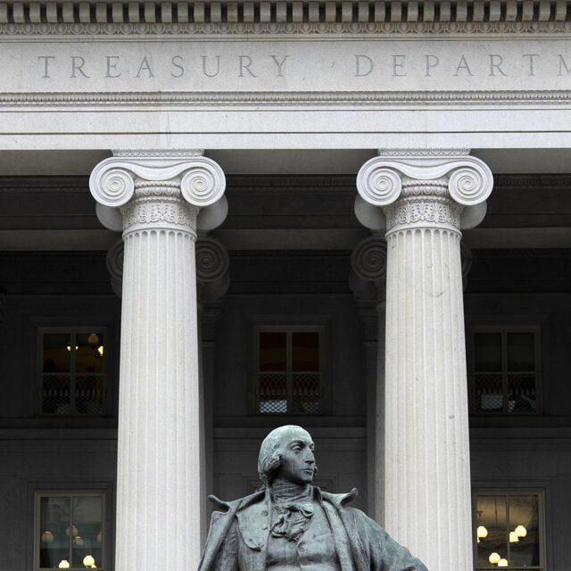 FILE - The Treasury Department building is seen, March 13, 2025, in Washington. (AP Photo/Alex Brandon, File)
