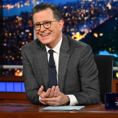 Host Stephen Colbert on the set of 